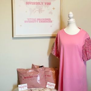 Sassy Pink Sequin Puff Sleeve Tee Dress